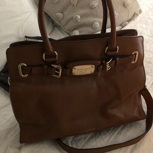 Michael Kors Brown Leather Satchel with Gold Hardware